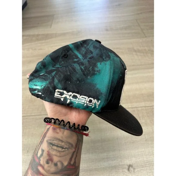 Excision Snapback Hat Black Green Tie Dye EDM Rave Festival Hat Dubstep Merch OS - Picture 2 of 6